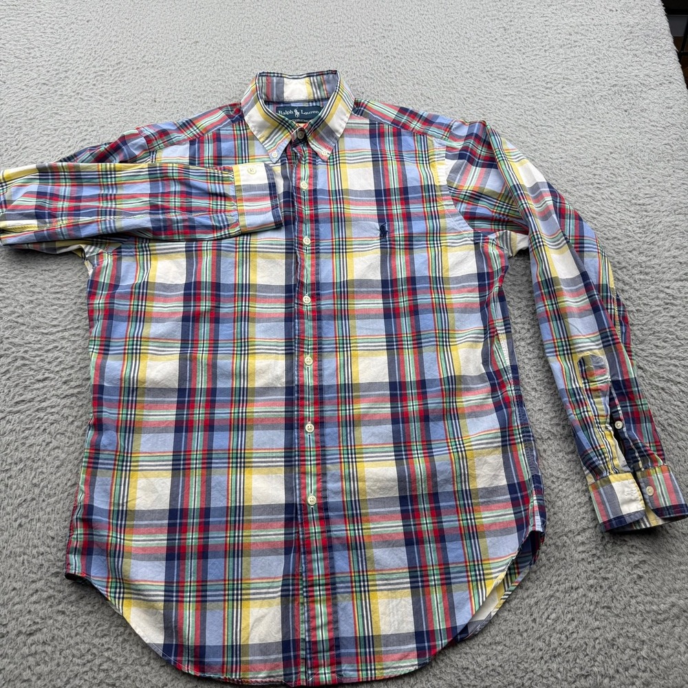 Ralph Lauren Button Down Shirt Mens Medium Multicolor Plaid Classic Fit Madras
